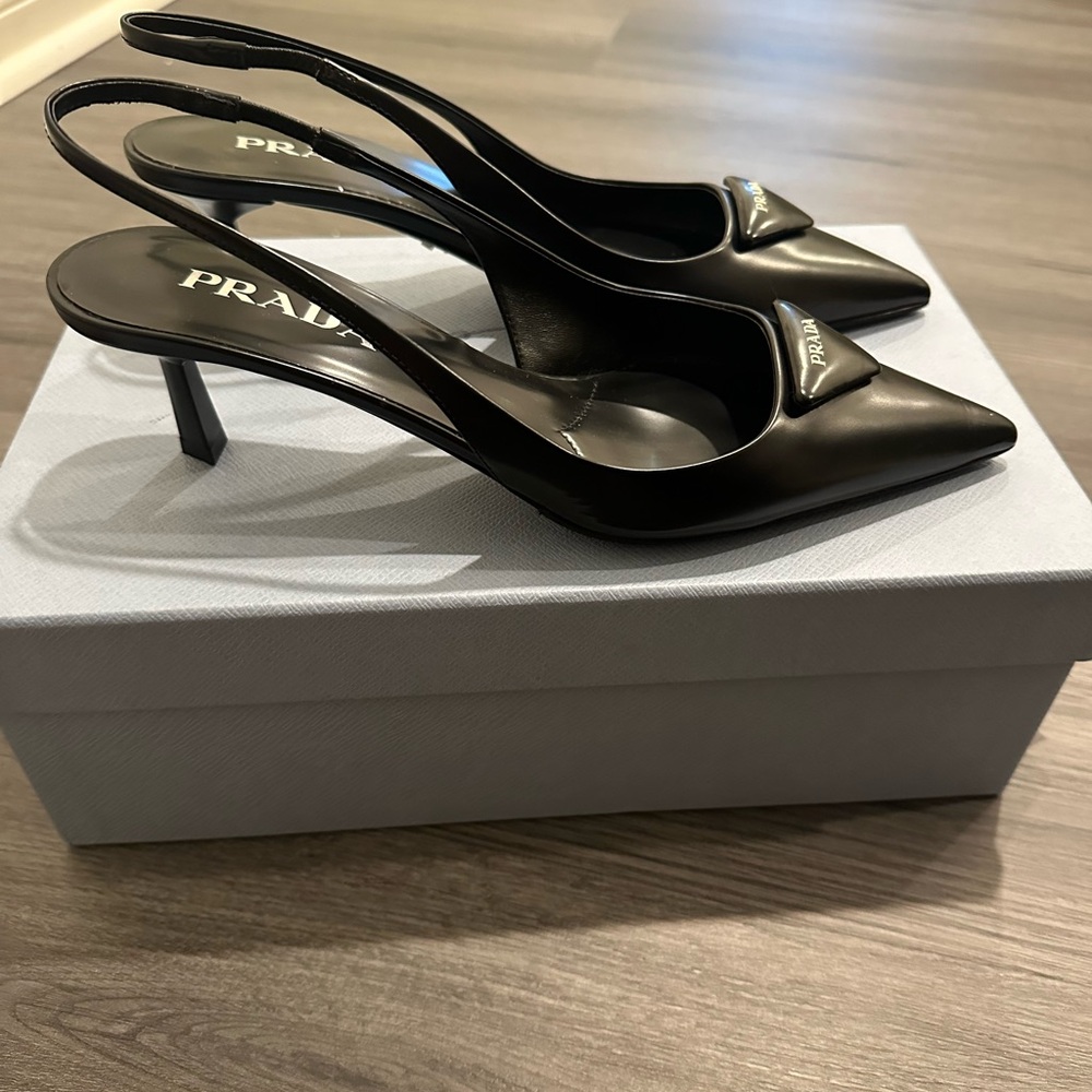 Prada Slingback Kitten Heels – Black